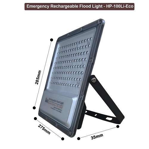 100 Watt Rechargeable Solar LED Flood Light with 2500 mah Battery - Lithium, HP-F100Li - ECO Plus 1 Pcs Charger Adapter